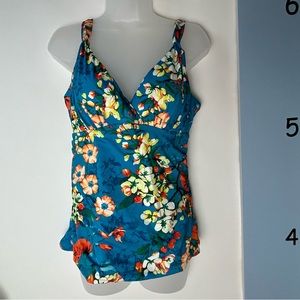 Lands' End Blue Floral Tankini Swim Top Size 12